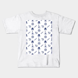 Sailing Illustrative Pattern Navy Blue Kids T-Shirt